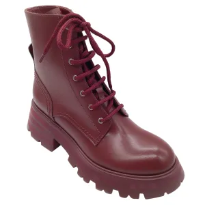 Alexander McQueen Burgundy Lace-Up Leather Boots