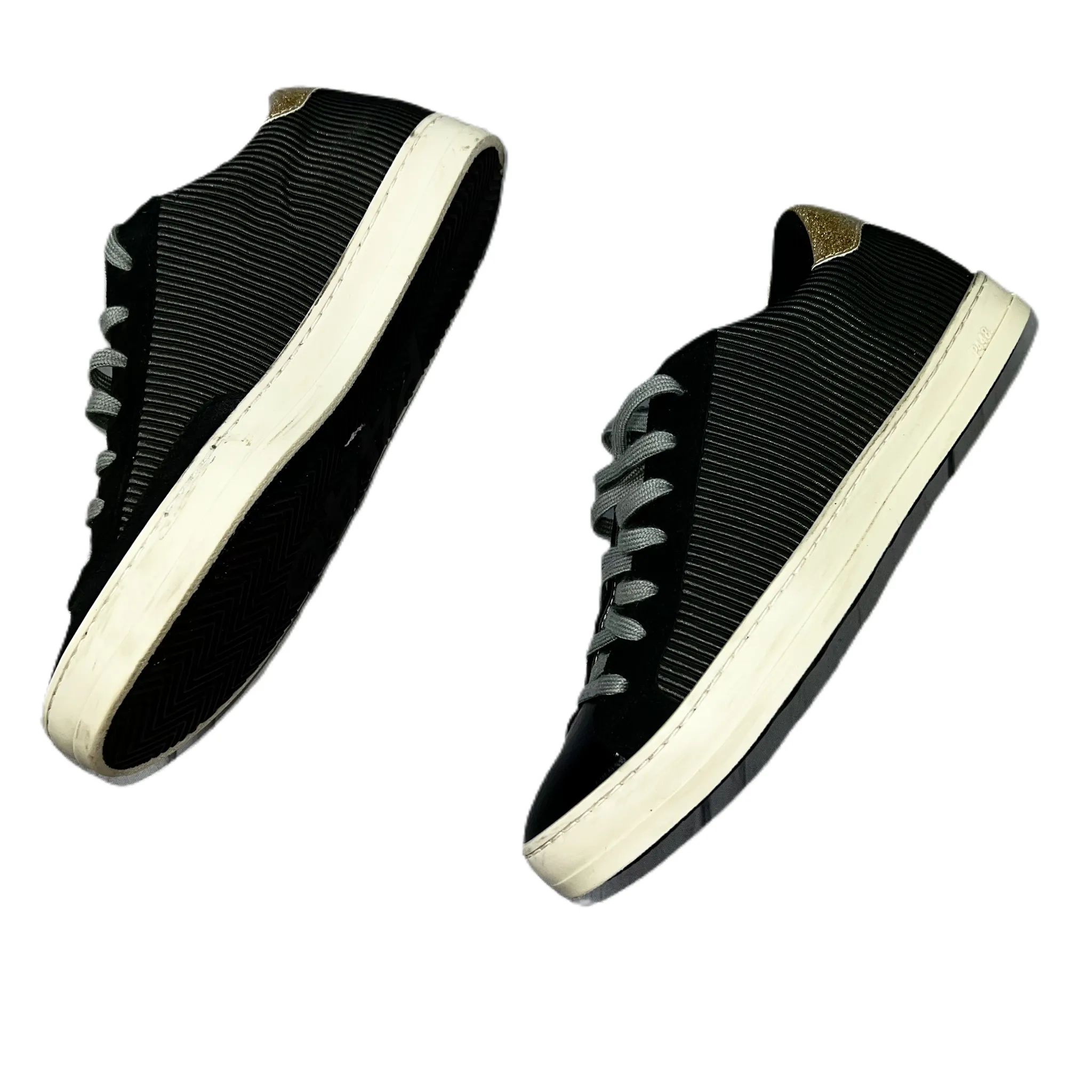 Black & Gold Shoes Sneakers By P448, Size: 6.5