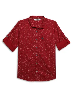 Cantabil Boys Red Printed Full Sleeves Casual Shirt