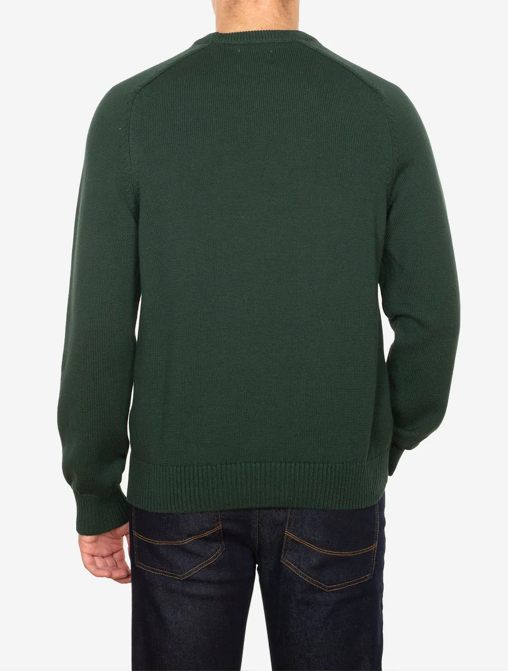 Casual Cotton Saddle Crew Neck Tartan Green