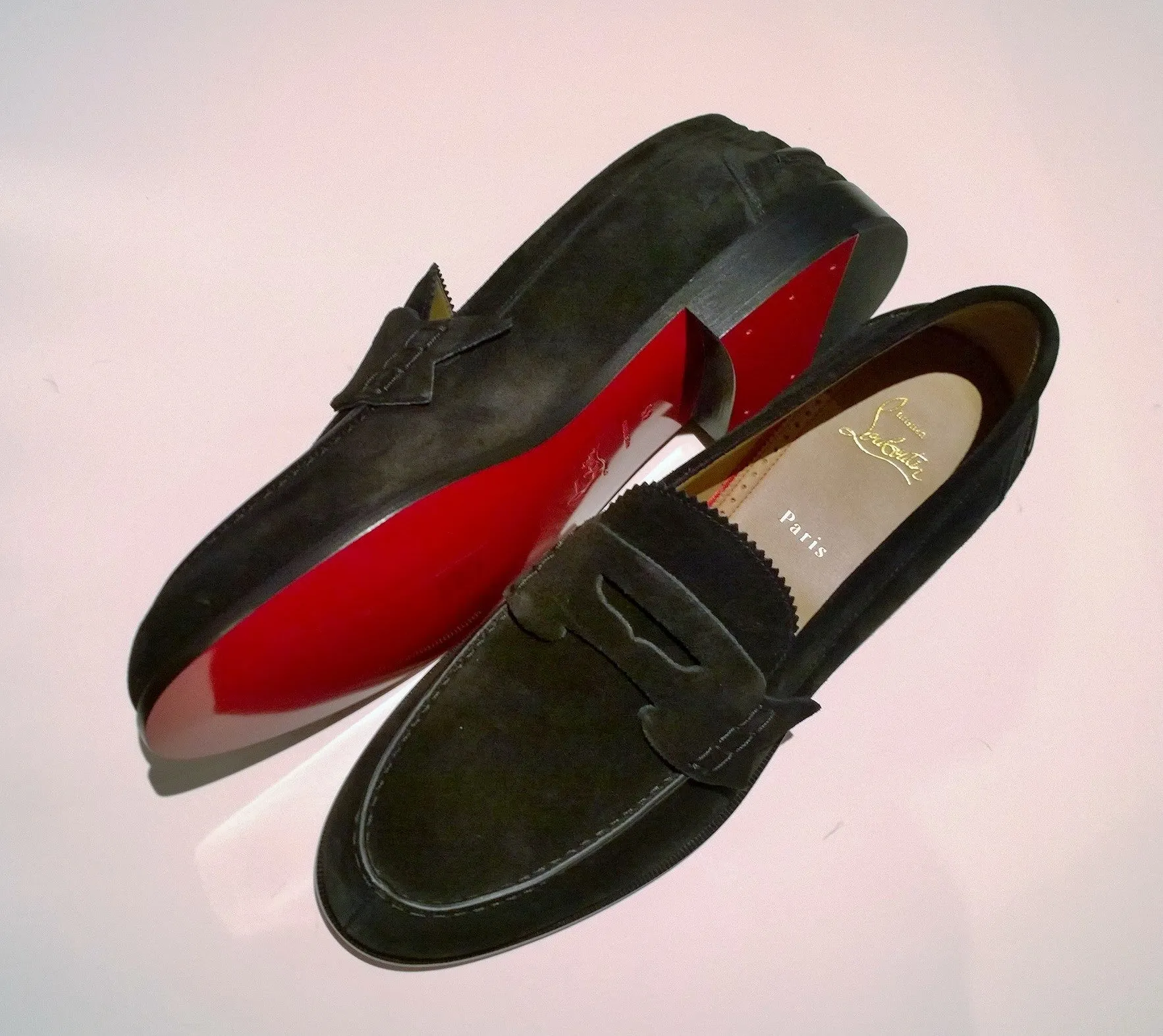 Christian Louboutin No Penny Black Suede Loafers Flats NIB Shoes