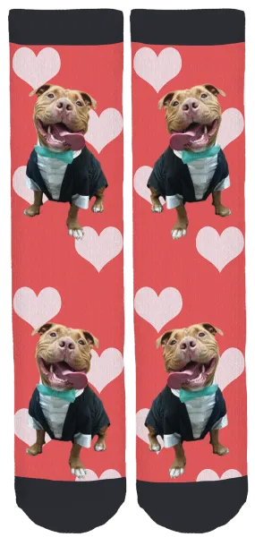 Meaty The Pit Bull Hearts Crew Socks